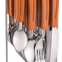 Flora wire Orange Cutlery Set with Spoon Set 24pcs Stainless Steel, Plastic Cutlery Set-12