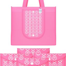 Pack of 5 Smile Print Foldable Grocery/Shopping Bags For Women | Pink Pack of 5 Grocery Bags-image-33