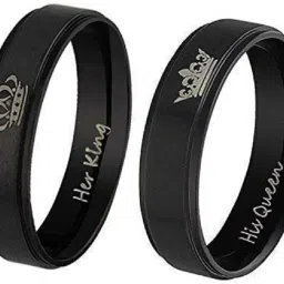 2PCS Her King His Queen Black Titanium Stainless Steel Couple Rings Stainless Steel Black Silver Plated Ring Set-image-46