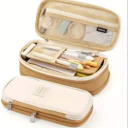 Large Capacity Canvas Pencil Case, Double Layer Design, Waterproof Zipper, Front Pocket for Storage Multi-Functional Pencil Organizer, RP1313-60 Art Canvas Pencil Box-26