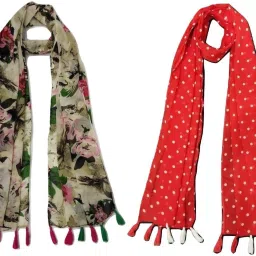 Floral Print Chiffon Women Multicolor Scarf, Stole, Fancy Scarf-image-86