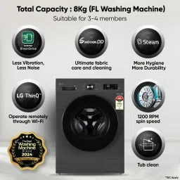lg 8 kg 5 Star, Inverter Direct Drive Technology, Wi-Fi Enabled, 6 Motion DD, Steam Fully Automatic Front Load with In-built Heater Grey, Black image 2