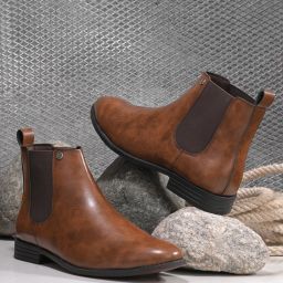 El Paso Men Tan Faux Leather Casual Chelsea Boots Boots For Men-image-10