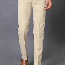 Men Regular Fit Beige Cotton Blend Trousers-image-93