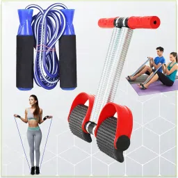 Fitness Combo Of Double Spring Tummy Trimmer And Skipping Rope Fitness Accessory Kit Kit-12