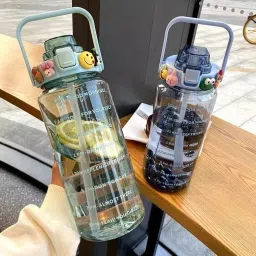 2 L Capacity Water Bottle Belt Straw Transparent bottle 2000 ml Bottle-12