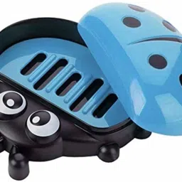 Cute Lady Bug Soap Box Holder with Cover Bathroom Storage Shelves Racks Floor Type Kitchen Sponge Drain Holder Accessories Supplies I Lady Bug Soap Box I Cute Soap Case I LadyBug Soap Case Blue-picture-2