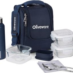 Teso Pro Maxx Glassware Lunchbox with Steel Cutlery | Complete Meal (Blue) 3 Containers Lunch Box-20