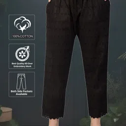 fambee Women Relaxed Black Pure Cotton Trousers-picture-39