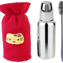 Baby stainless steel milk feeding bottle with cover and brush - 240 ml-9