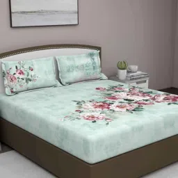 Green Floral 400 TC Cotton Queen Sized Bed Sheets with 2 Pillow Covers by GM Fabrics-picture-12