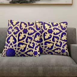 klotthe Blue Cotton Silk Embroidered 16 x16 inch Set of 2 Cushion Covers-picture-33