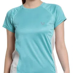 Women Colorblock Round Neck Polyester Dark Green T-Shirt-picture-18