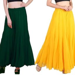 Pack of 2 Women Flared Green Georgette Trousers-image-30