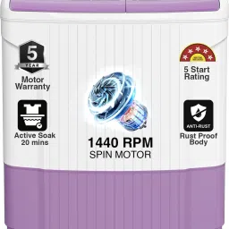 8 kg with Tri-Roto Scrub Pulsator Washing Machine Semi Automatic Top Load White, Pink-16