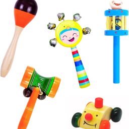 Baby Wooden Handmade Rattles Set Natural Dye Coloured Toys Rattle-14