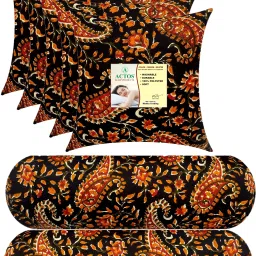 Combo Set Of 5 Cushion And 2 Microfibre Floral Bolster Pack of 7-image-110
