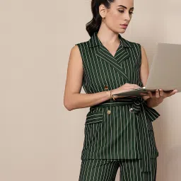 Women Striped Single Breasted Casual Blazer-picture-14