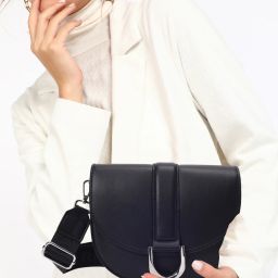 Black Women Shoulder Bag Half Moon Bag-image-3