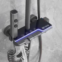 AGOEN 5-in-1 System | Rainfall & Waterfall | Thermostatic | Body Jets | Hand Spray Luxury LED Shower Panel Tower | Wall Mounted | Stainless Steel Body Rainfall + Waterfall | Multi-Function Jets | High-Pressure Handheld Spray-image-6
