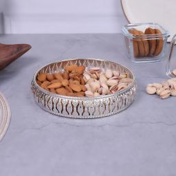 HOME ETHICS Silver-Plated Round Decorative Tray for Pooja & Serving (6 Inch) Silver Iron Ashtray-image-83