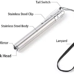 aryshaa Switch Control and Pen Shape Moon Light Pocket Laser Torch in silver body. Torch image 2