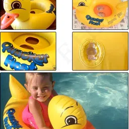 revatakg Duck Shape Swimming Ring For 1 To 5 Year 2 Handles for Support Smooth Leg Holes Inflatable Swimming Pool image 2