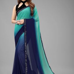 Embellished, Solid/Plain Bollywood Georgette Saree-image-41