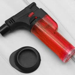 trustship Windproof Turbo Jet Flame Cigarette Lighter with Stand, Flame Lock Button and Flame Adjustable Button | Red In Color, Refillable Butane Gas Pocket Lighter image 3