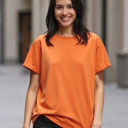 Women Solid Round Neck Pure Cotton Orange T-Shirt-image-61