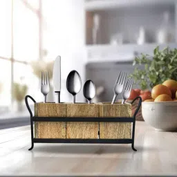 Metalsmith Premium Solid Wood & Iron Cutlery Holder for Dining Table l Multipurpose Cutlery Organiser I Tableware Storage Box-picture-48
