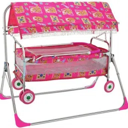 STAINLESS STEEL HEAVY CRADLE SWING JHULA WITH MOSQUITO NET CANOPY AND WHEELS Bassinet-1