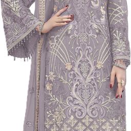 Semi Stitched Georgette Gown/Anarkali Kurta & Bottom Material Embroidered-image-71