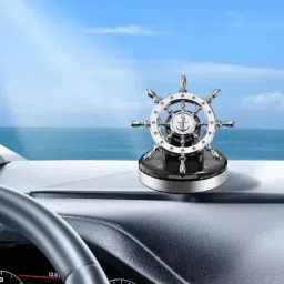 ® Helmsman Ship Steering Wheel Anchor Rotating Design Solar Power Perfume Silver Diffuser-image-12