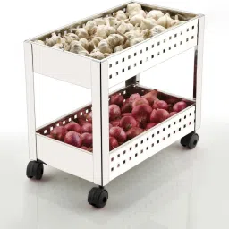 Stainless Steel 2-Tier Multi-Purpose Vegetable / Fruit Basket / Kitchen Trolley / Storage Trolley for Home & Kitchen Steel Kitchen Trolley-picture-16
