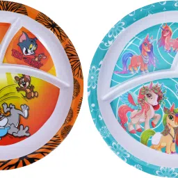 Tom-Jerry & Unicorn Printed Melamine Kids Round Plate 3 Sectioned Plate-picture-12