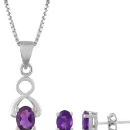 Femme Jam Platinum 925 Sterling Silver Natural Amethyst Gemstone Jewellery Set for Women & Girls Amethyst Earring & Pendant Set-image-99
