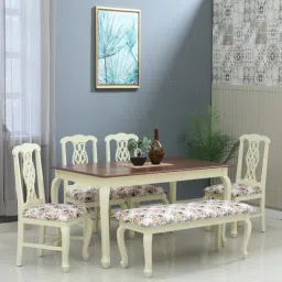 amberville from pepperfry Versaille Solid Wood 6 Seater Dining Set In Tulip Finish With Bench-picture-18