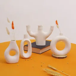 purezento Decorative Presley Set Of 4 White Ceramic Vase-picture-31