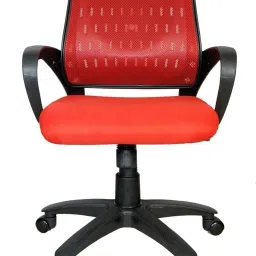 Smart Medium Back Revolving Chair with Centre Tilt mechanism in Red Fabric and Red mesh/net back Fabric Office Executive Chair-image-21