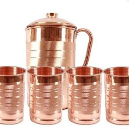 Copper Jug with 4 Copper Glasses (Ayurveda) Jug Glass Set-image-17