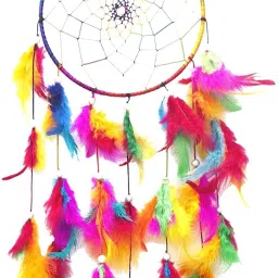 Handwoven 1 Tier Feather Multicolor Dream Catcher Attract Positive Dreams Feather, Wool Dream Catcher-image-6