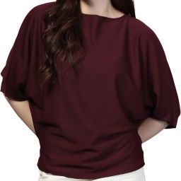 Party Balloon Sleeve Solid Women Maroon Top-image-86