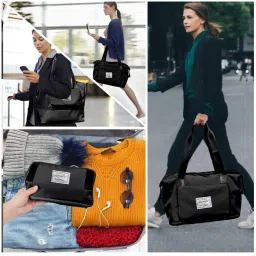 41 L Hand Duffel Bag - Lifeindia_ Expandable Travel Bags for Women, Duffle Bags for Women Luggage, - Black - Large Capacity-image-34