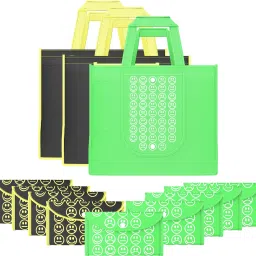 Pack of 12 Smile Foldable Grocery/Shopping Bags For Women | Black Yellow & Green Pack of 12 Grocery Bags-image-27