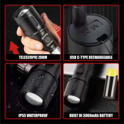 trillsun 6 Lighting mode Zoom Torch with High-Bright led light Rechargeable SOS blinker 5 hrs Torch Emergency Light image 4
