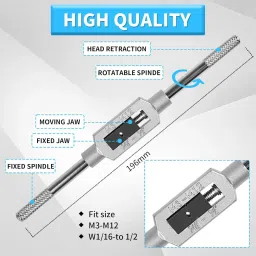 pkt 8PCS Metric Tap Set, Hand Screw Thread Taps Set,Mini Metric Plug Tap Screw Tap Drill Tap Drill Set Tapping tool M3 M4 M5 M6 M8 M10 M12 Single Sided Speciality image 2