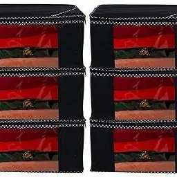 Viskri Set Of 12 Black Non Woven With Window Saree cover Wardrobe Organizer Polyester Laundry Bag-picture-22