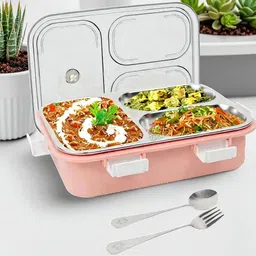 colorbee Eco-Friendly Stainless Steel Lunch Box with 3 Compartments Airtight Locking Ring 3 Containers Lunch Box-picture-4