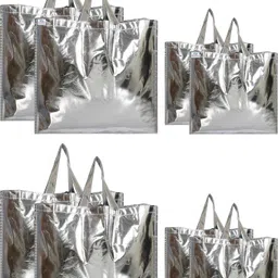 heart home Silver Shiny Shopping Re-usable Eco-Friendly Hand Bag,Small & Large Size-Pack of 8 (Silver) Pack of 8 Grocery Bags-picture-32